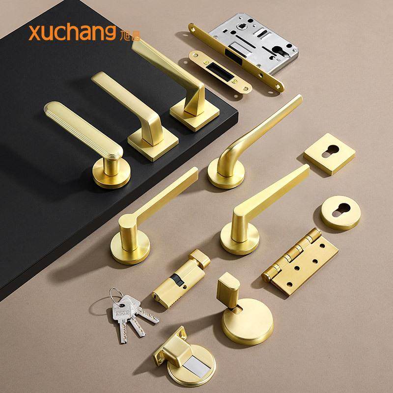 轻奢金色卧室门锁室内房间实木门锁具家用通用锌合金卫生间门把手