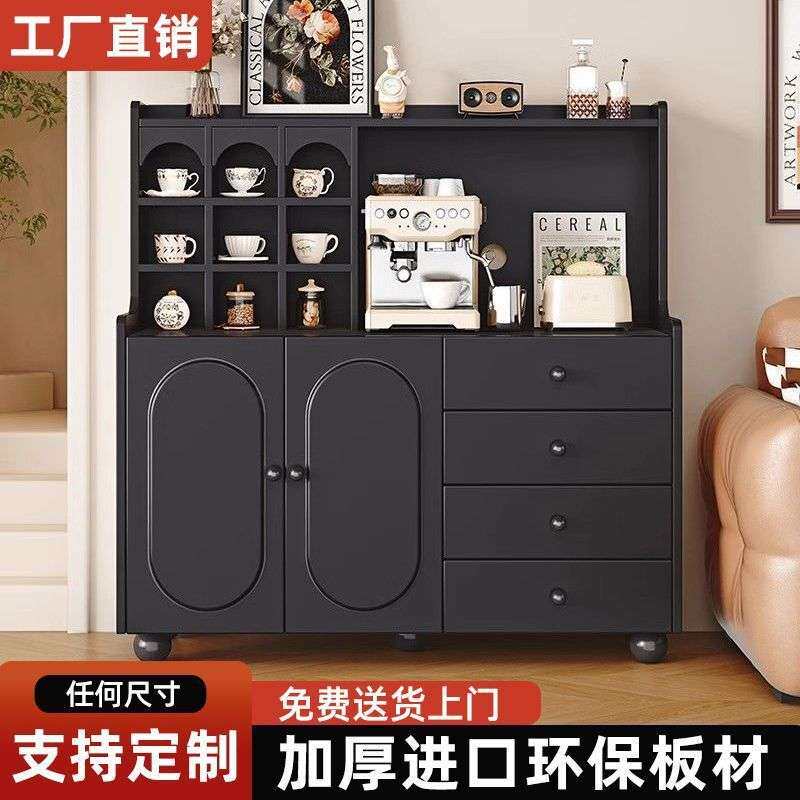 实木餐边柜家用厨房收纳柜简约现代客厅可视储物柜靠墙橱柜一体柜