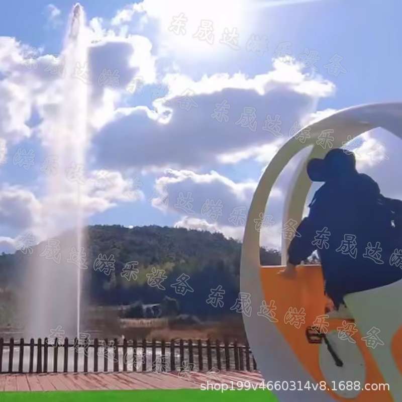 山东东晟达互动脚踏喷泉水车户外公园景区广场发光发电单车无动力