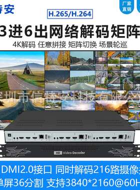 3进6出高清网络解码矩阵h265/H264数字监控视频36画面割分解码器