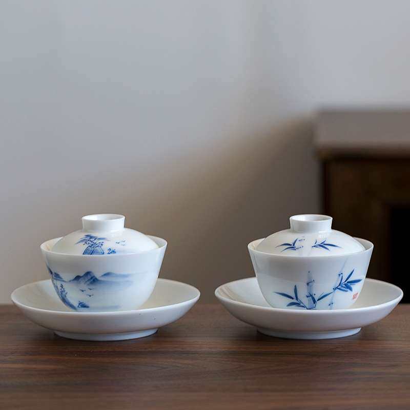 手绘甜白玉泥风竹盖碗加壶承手绘青花陶瓷三才盖碗茶杯品茗杯小号,鲜花速递/花卉仿真/绿植园艺,割草机/草坪机,淘宝优惠券,粉丝福利购,淘宝优惠卷