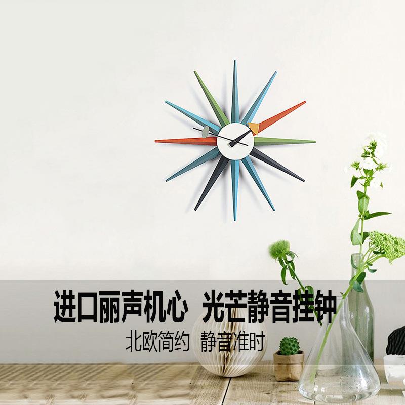 北欧装饰品太阳钟表书房创意家居饰品壁钟亚马逊客厅光芒挂钟