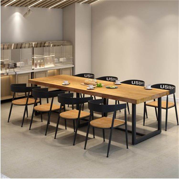 工业风实木铁艺大型餐桌椅组合8-12人商用饭店餐饮店面馆桌子1035
