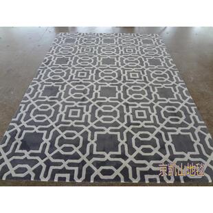 现代简约灰色长方形格子中式客厅茶几沙发地毯大厅接待室贵宾室