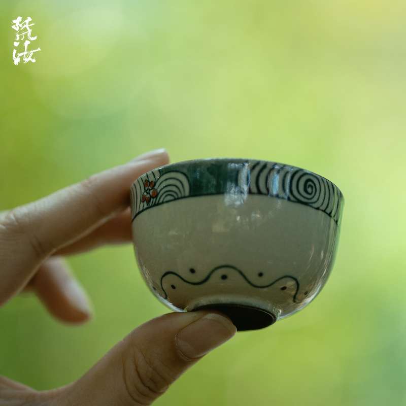 梵汝景德镇手绘螺旋纹和圆茶杯青花陶瓷盖碗茶杯品茗杯个人茶杯