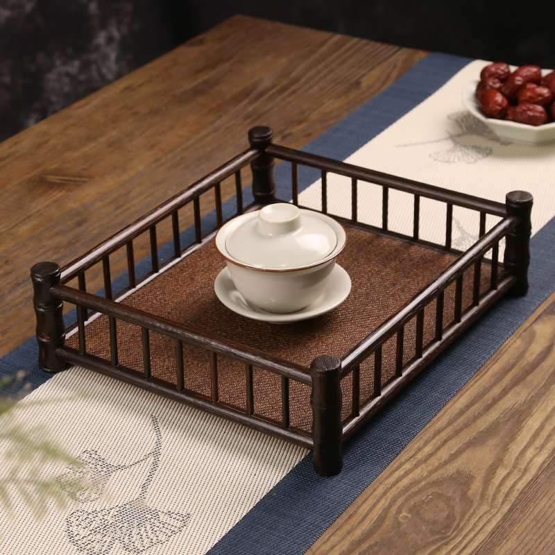 竹编复古席面长方形托盘茶盘置物收纳盘日式干泡台客厅茶具零配