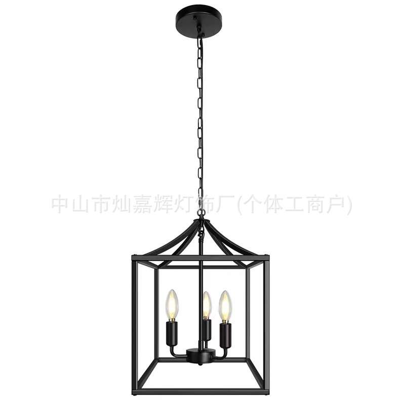 美式复古吊灯创意餐厅灯服装店吧台装饰工业风跨境铁艺灯笼吊灯