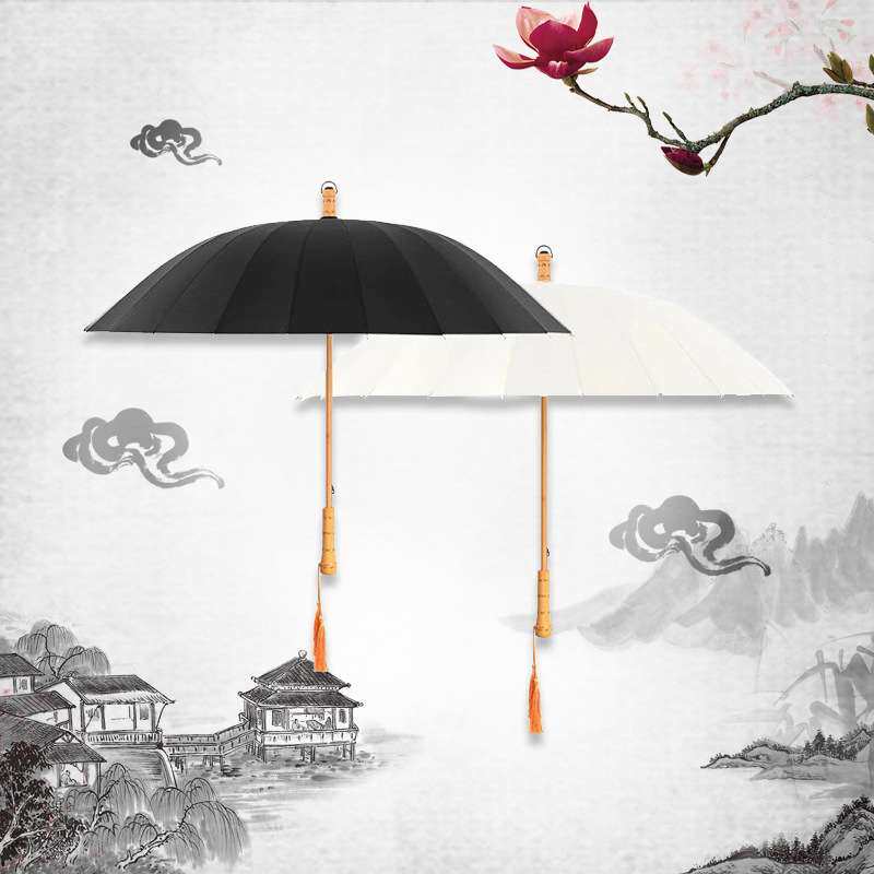 复古森系直杆实木柄雨伞制订创意毛绒/玩偶/公仔/布