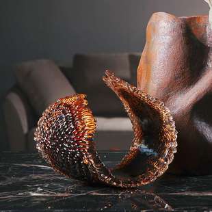 大千新品绿色/琥珀色透明树脂半圆羽翼摆件 售楼部样板间装饰摆件