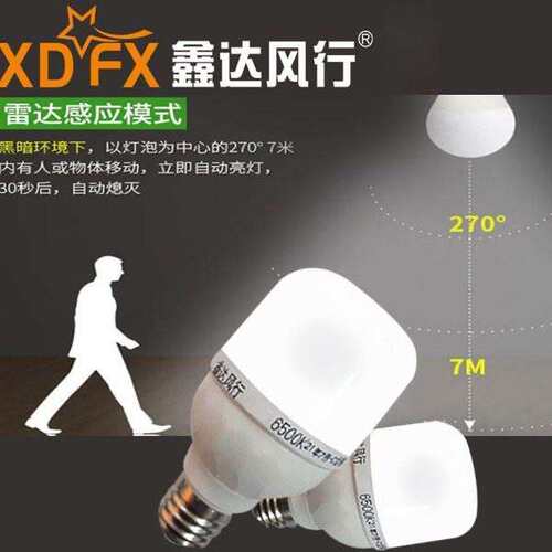鑫达风行红外线雷达人体感应led灯泡家用智能光控楼梯楼道8W12W