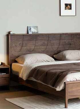 光影床北欧实木床樱桃木复古风原木黑胡桃木1.8主卧现代简约双人