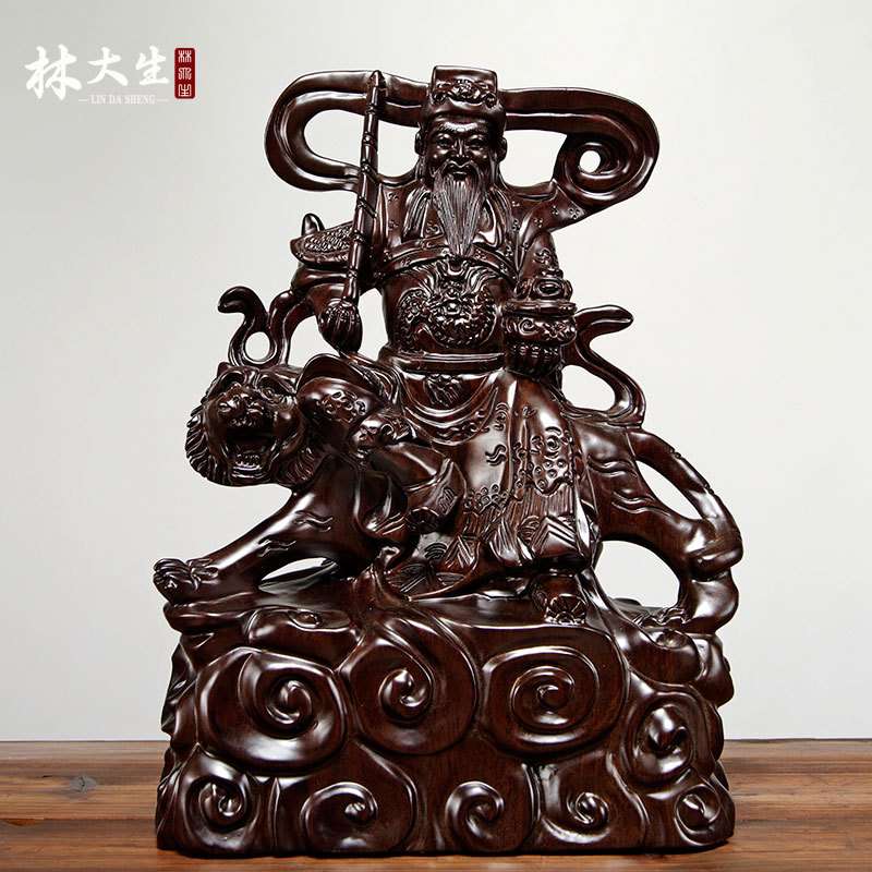 黑檀木雕武财神赵公明骑虎神像摆件五路财神爷家居装饰雕刻工艺品