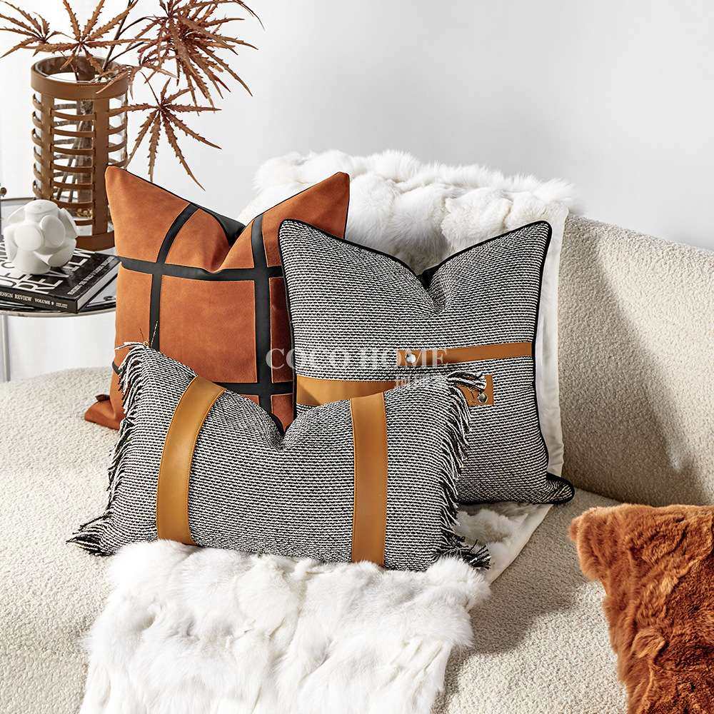 2025新款沙发抱枕橙色床头靠垫pu拼接背靠腰枕高端客厅软装样板房,3C数码配件,USB灯,淘宝优惠券,粉丝福利购,淘宝优惠卷