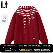 冬 GROUNDZERO儿童加绒卫衣披肩红色春秋衣服男童女童2026新款