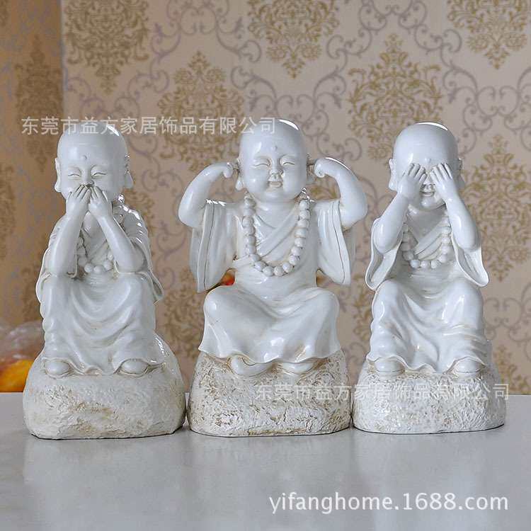 益方不看不听不说三不和尚摆件 树脂工艺品 客厅摆饰 家居装饰品