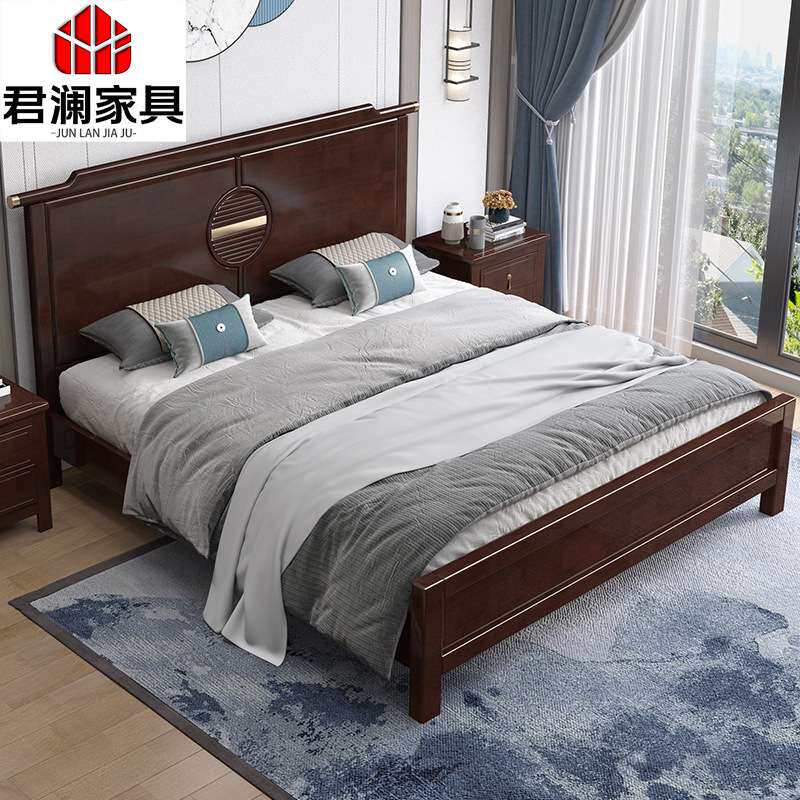 新中式实木床橡木高箱床1.8m双人床经济型现在中式主卧1.5米婚床