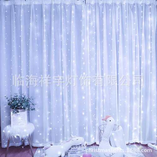 跨境LED幻彩皮线窗帘灯串太阳能遥控防水瀑布灯氛围圣诞氛围灯
