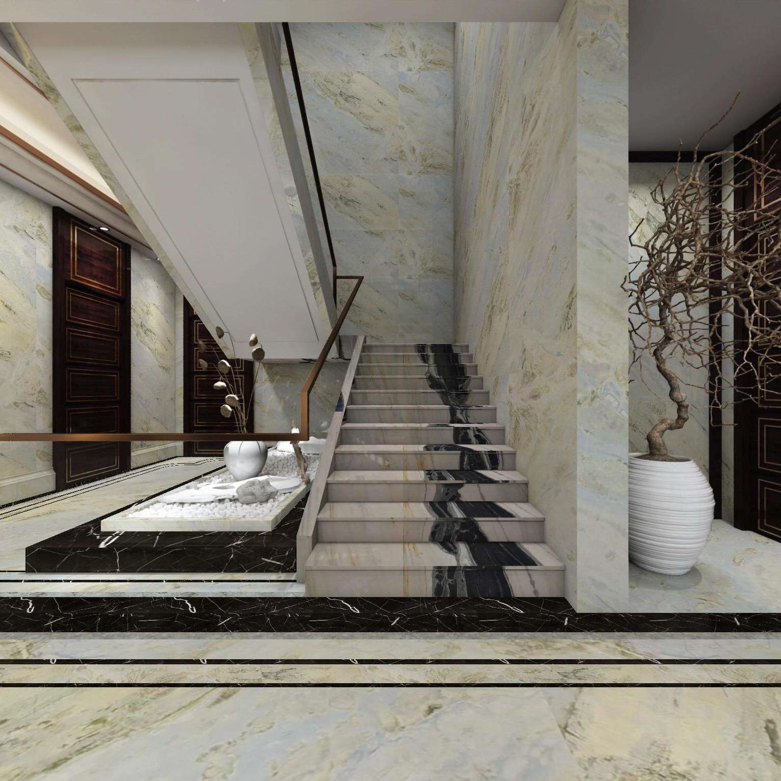 大理石楼梯踏步 天然大理石踏步 黑白相间台阶楼梯石材白色黑色