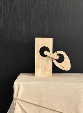 现代意式极简大理石水滴套环摆件茶室书房桌面家居装饰品摆件