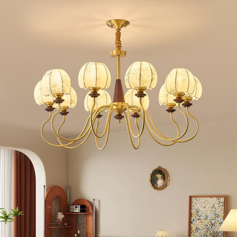 法式中古风客厅灯全铜吊灯新款创意复古卧室餐厅主灯中古吊灯护眼