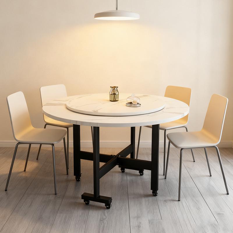 家用餐桌小户型吃饭折叠大圆桌可移动出租屋简易板式桌子厂家