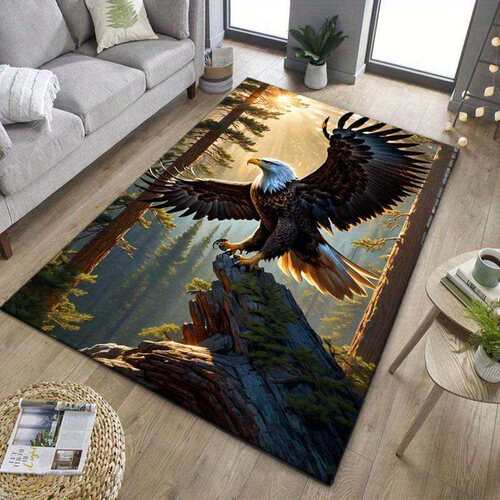3D Eagle起飞印花法兰绒大地毯防滑聚酯椅地毯客厅室内卧室装饰