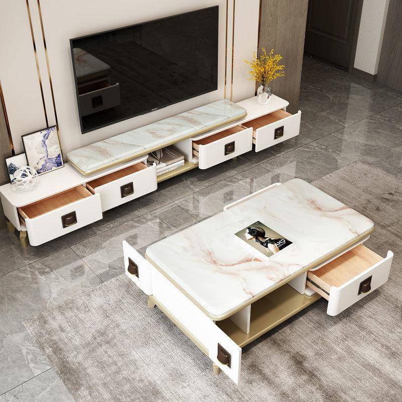 轻奢电视柜茶几组合套装现代简约客厅大理石家具小户型可伸缩玻璃
