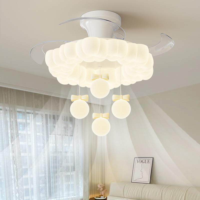 2025新款餐厅隐形风扇灯简约奶油风主卧卧室静音吸顶一体吊扇灯具