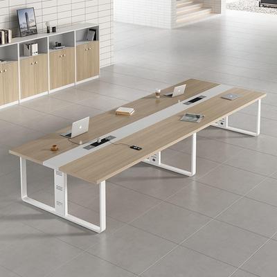 现代简约黄木色会议桌时尚办公开会面试长桌子谈判10