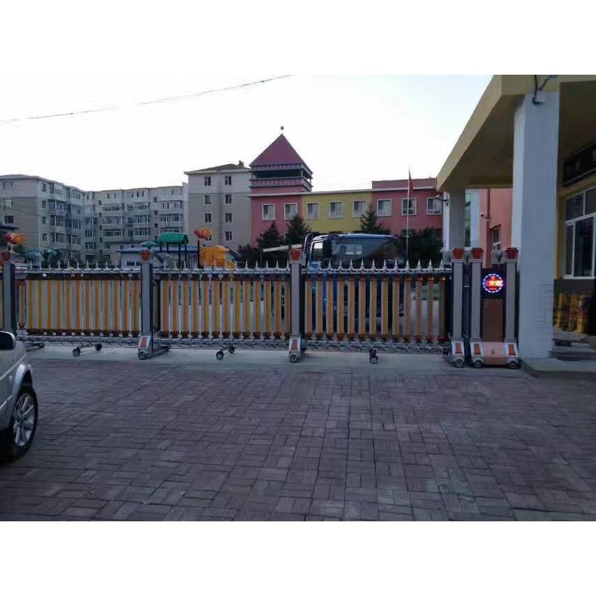 立得美电动伸缩门遥控自动收缩门铝材电动门学校大门无轨滑动门