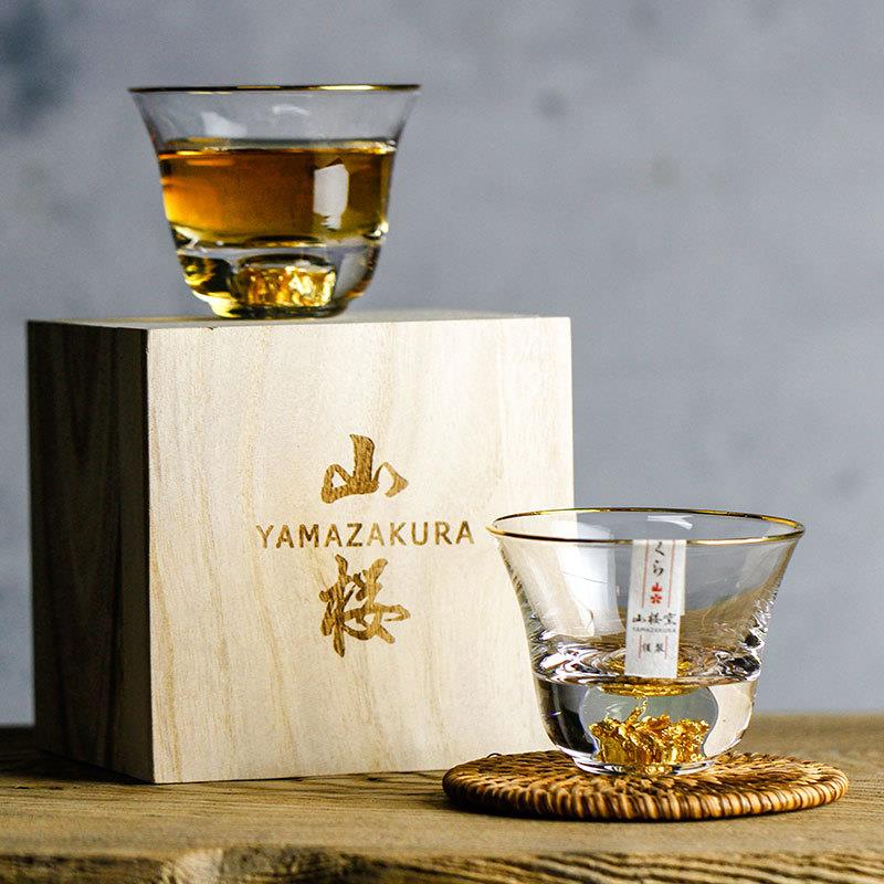 山桜硝子藏金杯描金水晶杯茶杯主人杯山樱窑制描金金箔杯
