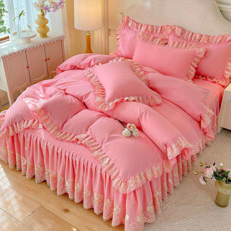 韩式少女床裙四件套公主风蕾丝花边被套纯色床单水洗棉床上用品,鲜花速递/花卉仿真/绿植园艺,割草机/草坪机,淘宝优惠券,粉丝福利购,淘宝优惠卷