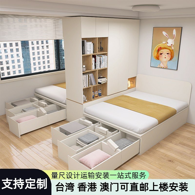 一房变两房隔断床头柜卧室榻榻米床头柜一体互不干扰兄弟姐妹床双图片
