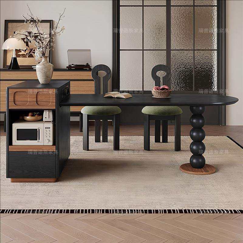 法式中古风岛台餐桌 一体可伸缩可嵌入式微波炉款中小户型餐岛台