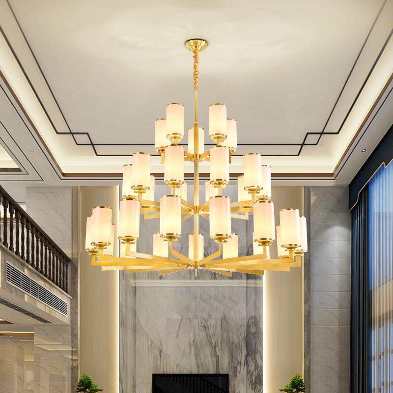 新中式全铜吊灯2020新款中国风卧室灯别墅复式楼客厅吊灯防尘灯具