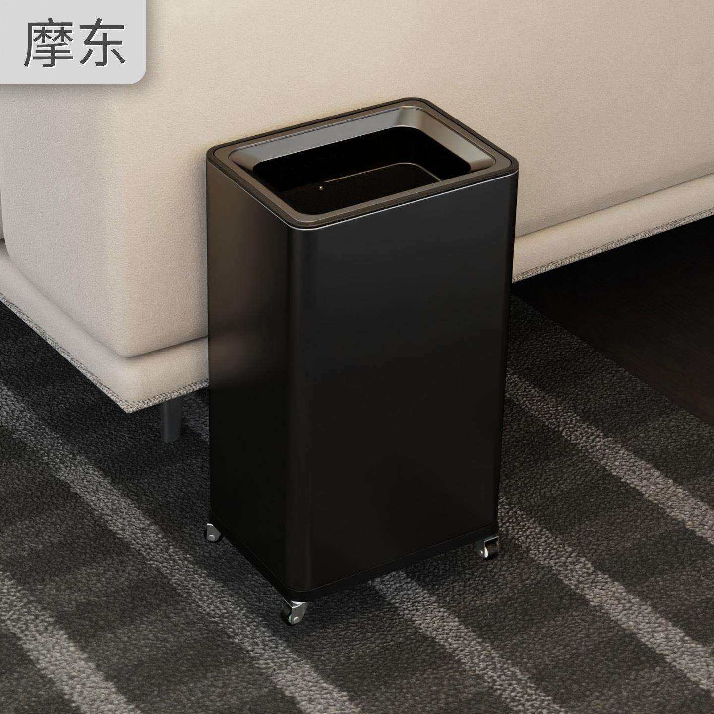 摩东厨房专用垃圾桶家用高脚高颜值大容量带轮高款可移动不锈钢桶