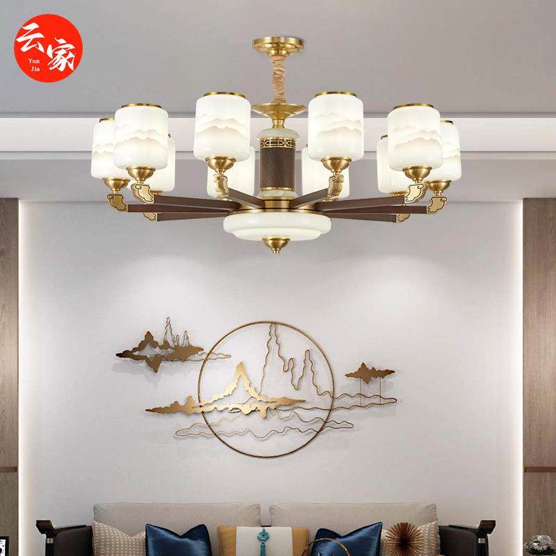 中国风全铜大吊灯新中式别墅实木灯具餐厅火锅店饭店景区酒店茶楼