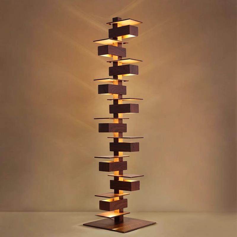 流水别墅落地灯 设计师简约客厅仿木纹 光影艺术摆件装饰灯