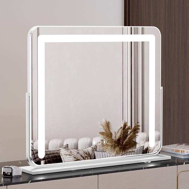 化妆镜带灯台式led梳妆台镜方形旋转家用卧室智能补光镜桌面镜子