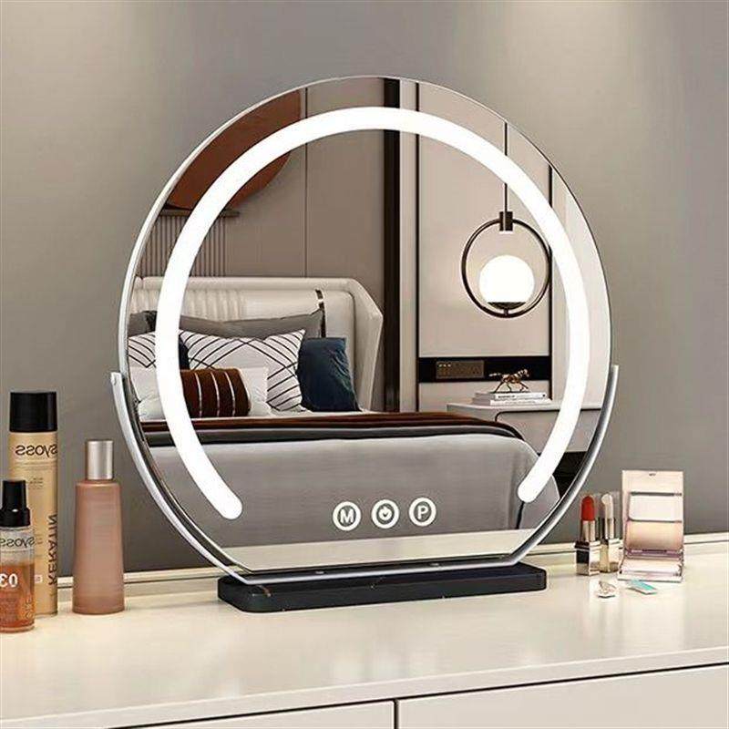 化妆镜带灯三色光调角度宿舍卧室卫生间通用台式梳妆台补光半圆镜