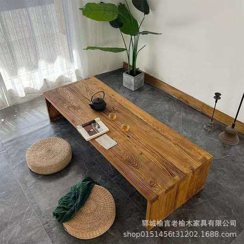 老榆木茶桌家用阳台风化飘窗办公家具实木大板桌禅意民宿茶几茶台