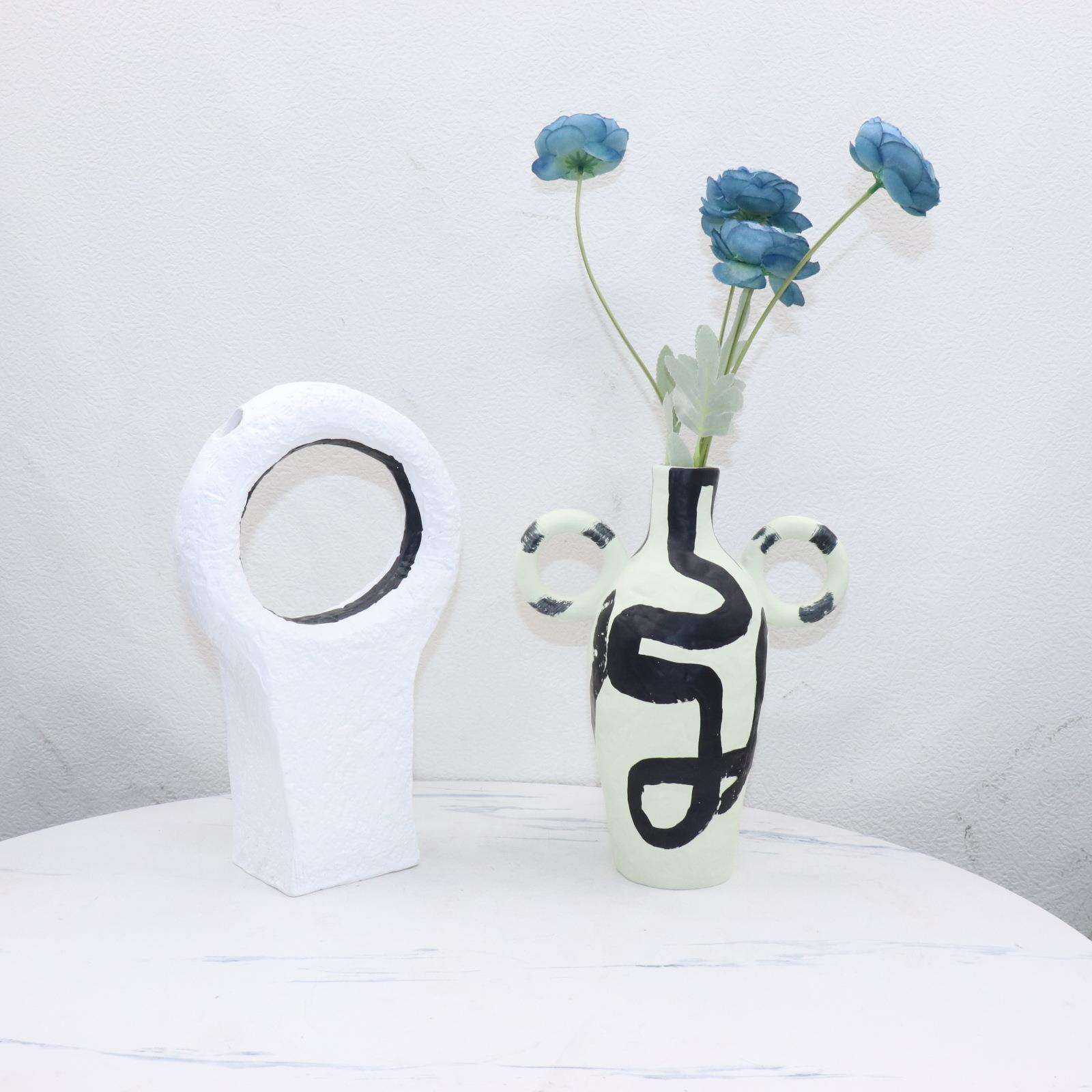 简约创意北欧黑白手工艺树脂花器现代样板间客厅桌面家居装饰摆件