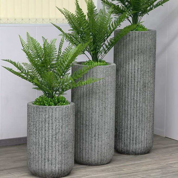 厂家户外水泥罗马柱花瓶商场客厅绿植盆栽室内大号玻璃钢花盆摆件