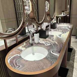 天然奢石紫山水 洗手池台面板大理石桌面石材茶几餐桌岛台