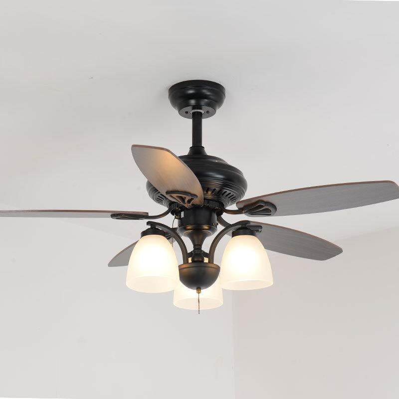 美式木叶风扇灯餐厅电扇灯客厅欧式复古简约带吊扇灯家用风扇吊灯