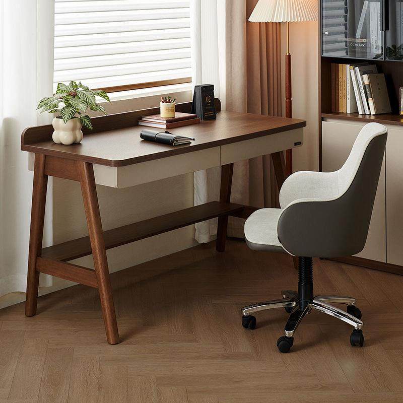 新中式书桌卧室书房办公写字实木桌脚多功能储物收纳书柜一体桌子