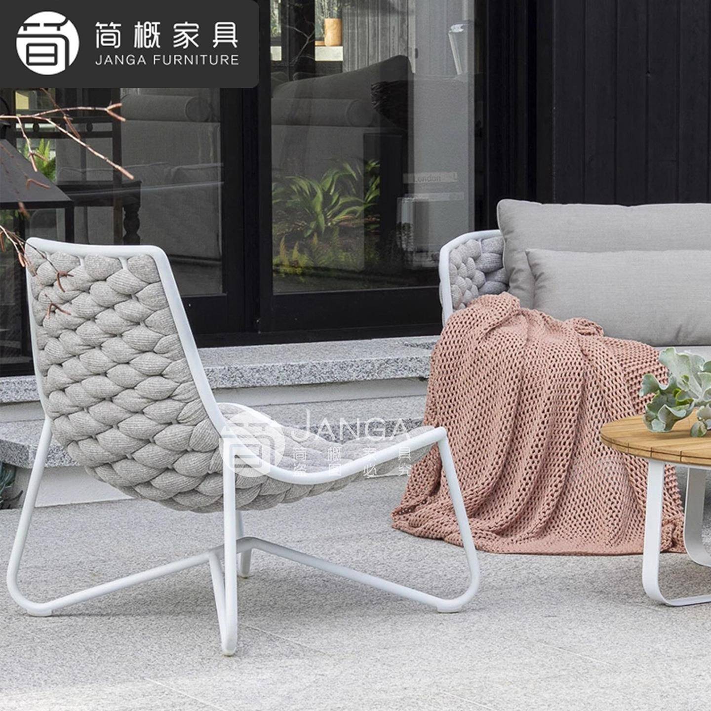 户外别墅露台沙发庭院花园单人躺椅防水防晒露天阳台休闲藤椅茶几