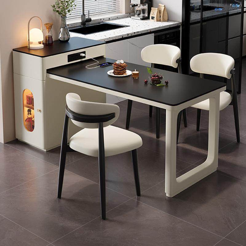 简约岩板岛台餐桌简约家用伸缩岩板多功能客厅小户型实木吃饭桌子