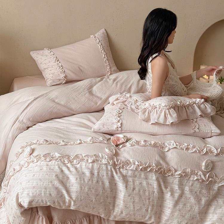 法式浪漫全棉双层纱四件套纯棉玫瑰蕾丝提花被套床单床上用品粉色,鲜花速递/花卉仿真/绿植园艺,割草机/草坪机,淘宝优惠券,粉丝福利购,淘宝优惠卷