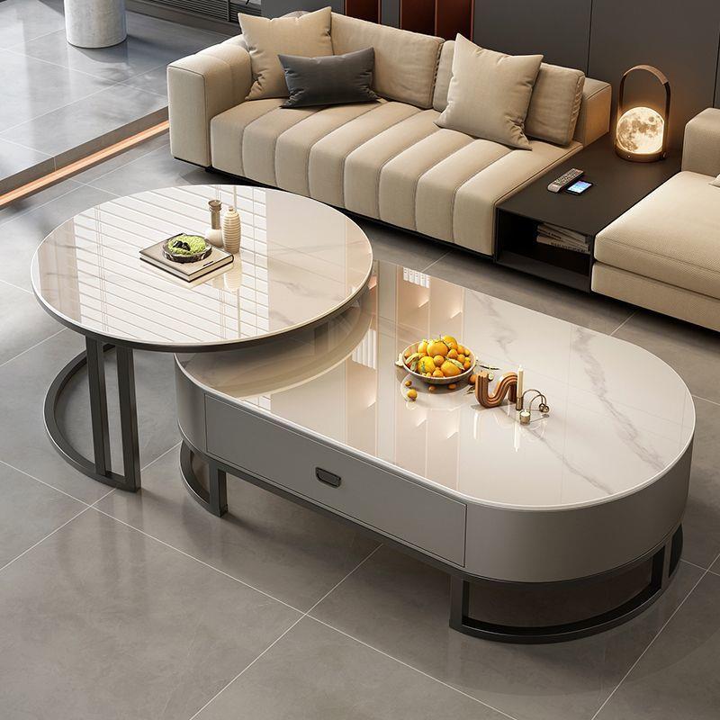 岩板茶几家用客厅轻奢现代简约一体茶桌2024新款椭圆形网红小户型